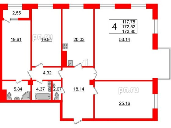 Квартира в ЖК Neva Haus, 4 комнатная, 173.7 м², 8 этаж