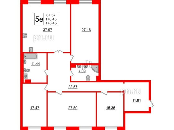 Квартира в ЖК Neva Haus, 4 комнатная, 178.8 м², 2 этаж