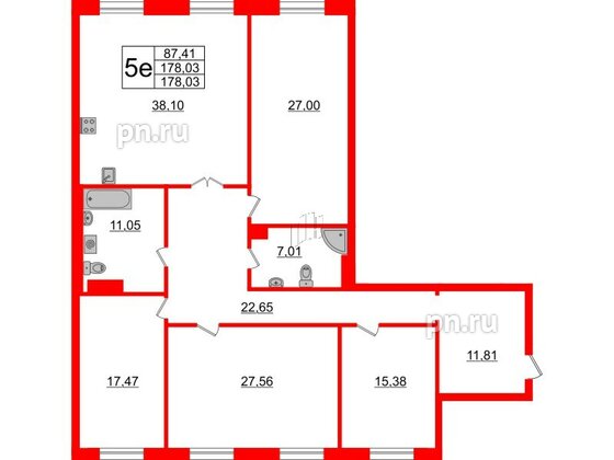 Квартира в ЖК Neva Haus, 4 комнатная, 178.1 м², 4 этаж