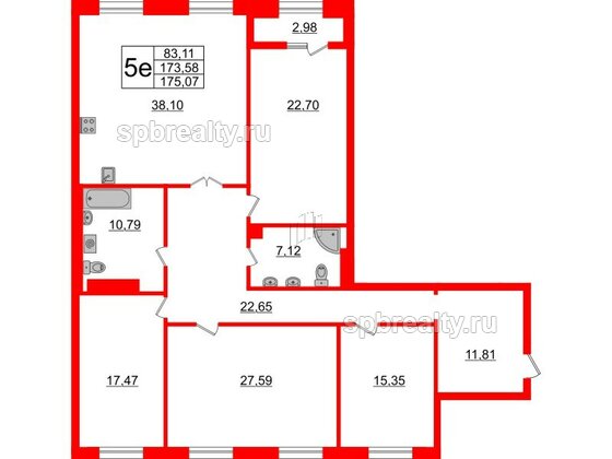 Квартира в ЖК Neva Haus, 4 комнатная, 175.3 м², 6 этаж