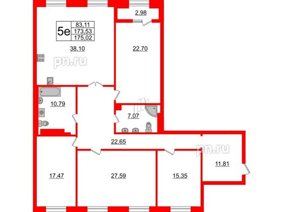 Квартира в ЖК Neva Haus, 4 комнатная, 174.6 м², 7 этаж