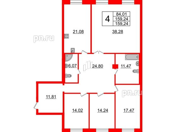 Квартира в ЖК Neva Haus, 4 комнатная, 159.6 м², 1 этаж