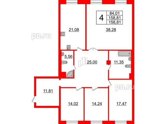 Квартира в ЖК Neva Haus, 4 комнатная, 159 м², 4 этаж