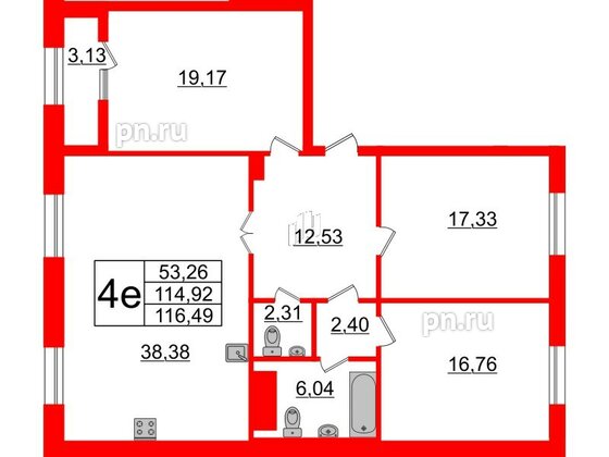 Квартира в ЖК Neva Haus, 3 комнатная, 116.8 м², 9 этаж