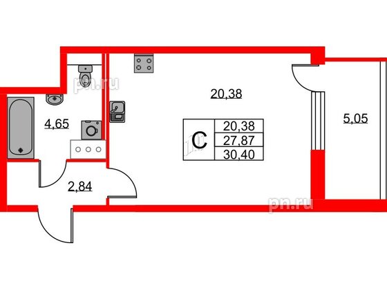 Квартира в ЖК Новоантропшино, студия, 30.4 м², 3 этаж