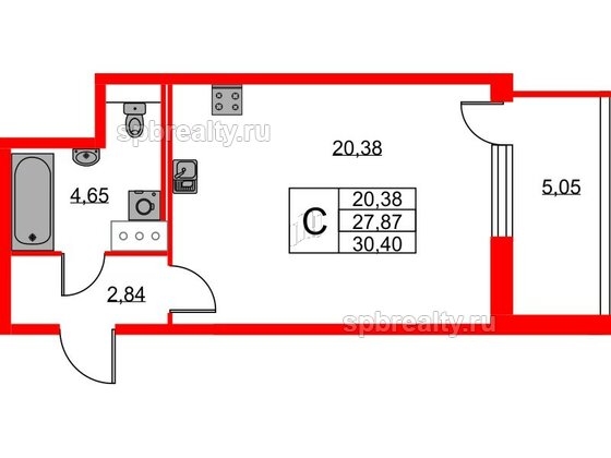 Квартира в ЖК Новоантропшино, студия, 30.4 м², 5 этаж