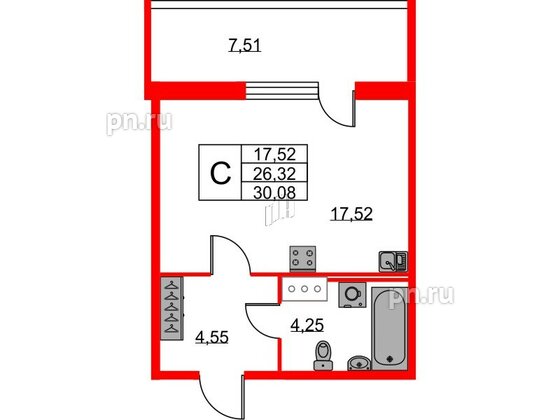 Квартира в ЖК Новоантропшино, студия, 30.08 м², 8 этаж