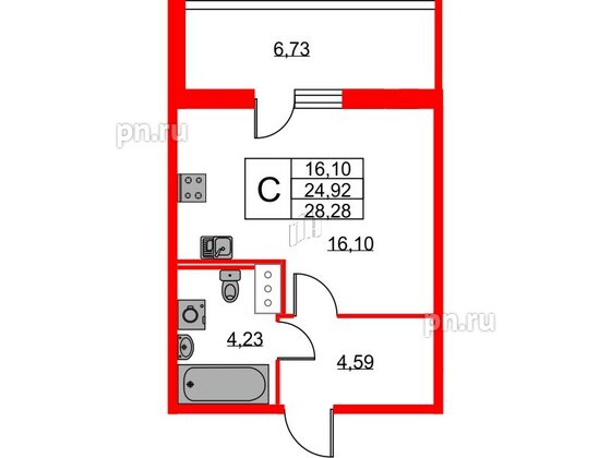 Квартира в ЖК Новоантропшино, студия, 28.28 м², 8 этаж