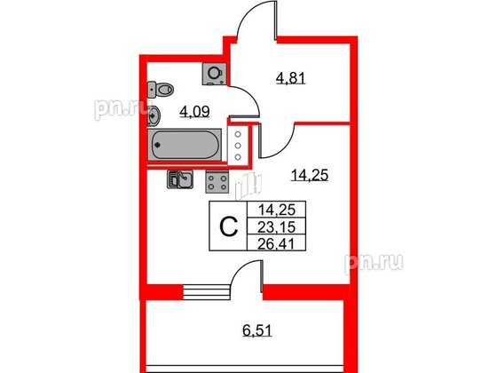 Квартира в ЖК Новоантропшино, студия, 26.41 м², 2 этаж