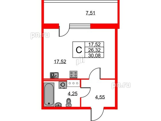 Квартира в ЖК Новоантропшино, студия, 30.08 м², 5 этаж