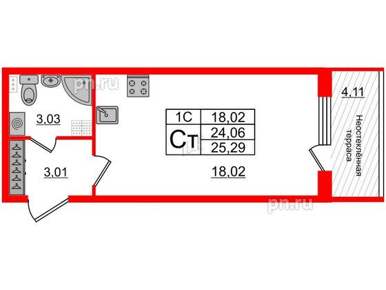 Квартира в ЖК 'Парадный ансамбль', студия, 23.5 м², 5 этаж