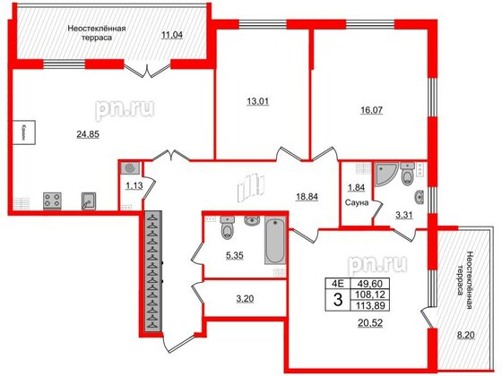 Квартира в ЖК «Парадный ансамбль», 3 комнатная, 105.7 м², 5 этаж