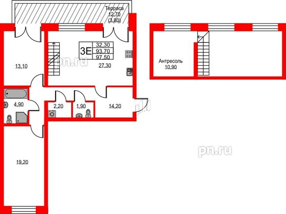 Квартира в ЖК NEWПИТЕР, 2 комнатная, 97.5 м², 1 этаж