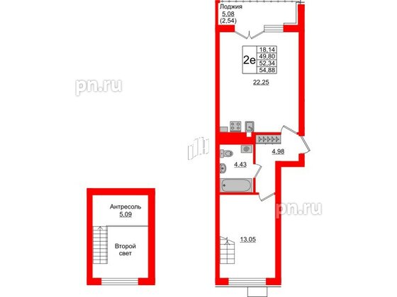 Квартира в ЖК Lake City-6, 1 комнатная, 52.34 м², 5 этаж