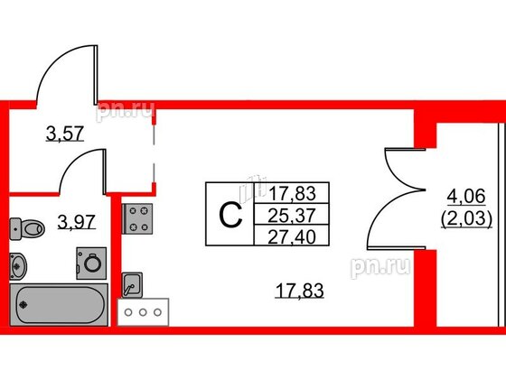 Квартира в ЖК ID Кудрово, студия, 27.4 м², 3 этаж