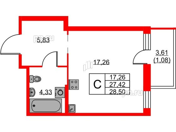 Квартира в ЖК ID Кудрово, студия, 28.5 м², 2 этаж