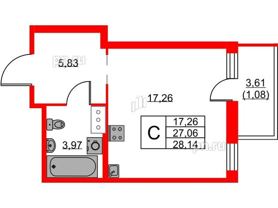 Квартира в ЖК ID Кудрово, студия, 28.14 м², 3 этаж