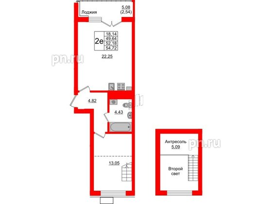 Квартира в ЖК Lake City-6, 1 комнатная, 52.18 м², 5 этаж