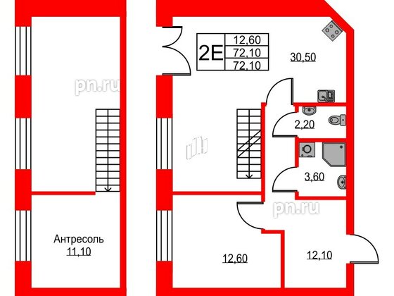 Квартира в ЖК NEWПИТЕР, 1 комнатная, 71.4 м², 1 этаж