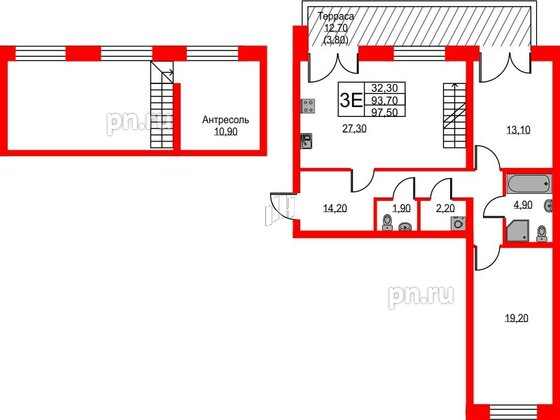 Квартира в ЖК NEWПИТЕР, 2 комнатная, 96.7 м², 1 этаж