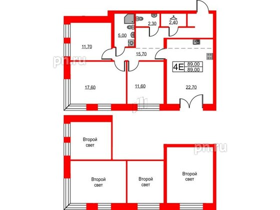 Квартира в ЖК NEWПИТЕР, 3 комнатная, 89 м², 1 этаж