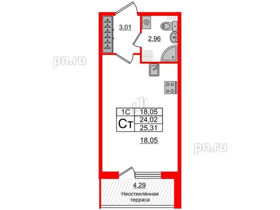 Квартира в ЖК 'Парадный ансамбль', студия, 23.3 м², 5 этаж