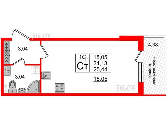 Квартира в ЖК 'Парадный ансамбль', студия, 23.6 м², 5 этаж