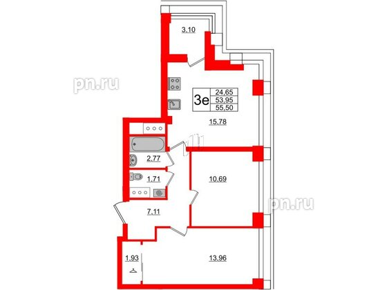 Квартира в ЖК Морская набережная.SeaView 2, 2 комнатная, 55.5 м², 17 этаж