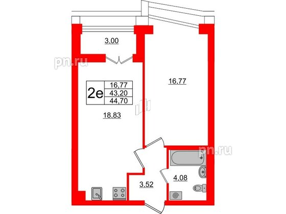 Квартира в ЖК Морская набережная.SeaView 2, 1 комнатная, 44.7 м², 17 этаж