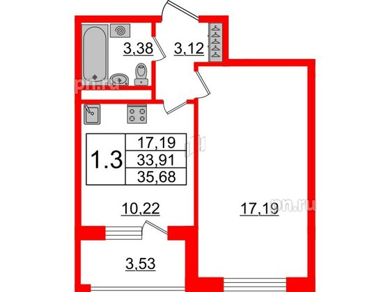 Квартира в ЖК Солнечный город. Резиденции, 1 комнатная, 33.91 м², 4 этаж