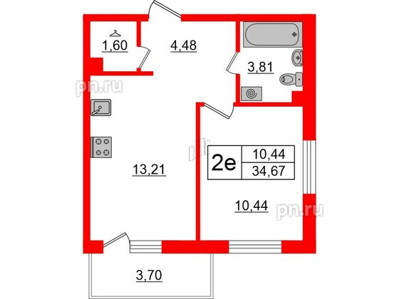 Квартира в ЖК ЛесArt, 1 комнатная, 34.67 м², 6 этаж