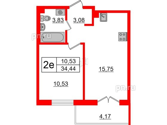 Квартира в ЖК ЛесArt, 1 комнатная, 34.44 м², 7 этаж