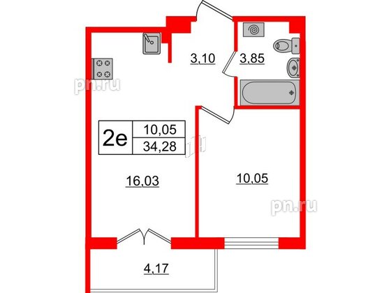 Квартира в ЖК ЛесArt, 1 комнатная, 34.28 м², 8 этаж