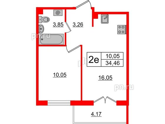 Квартира в ЖК ЛесArt, 1 комнатная, 34.46 м², 6 этаж