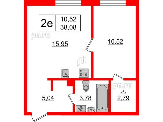 Квартира в ЖК ЛесArt, 1 комнатная, 38.08 м², 1 этаж