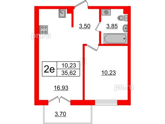 Квартира в ЖК ЛесArt, 1 комнатная, 35.62 м², 1 этаж