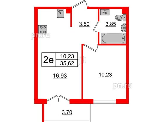 Квартира в ЖК ЛесArt, 1 комнатная, 35.62 м², 7 этаж