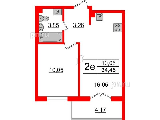 Квартира в ЖК ЛесArt, 1 комнатная, 34.46 м², 5 этаж