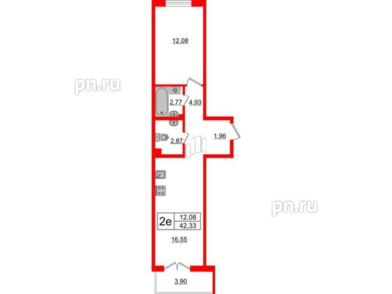 Квартира в ЖК ЛесArt, 1 комнатная, 42.33 м², 8 этаж