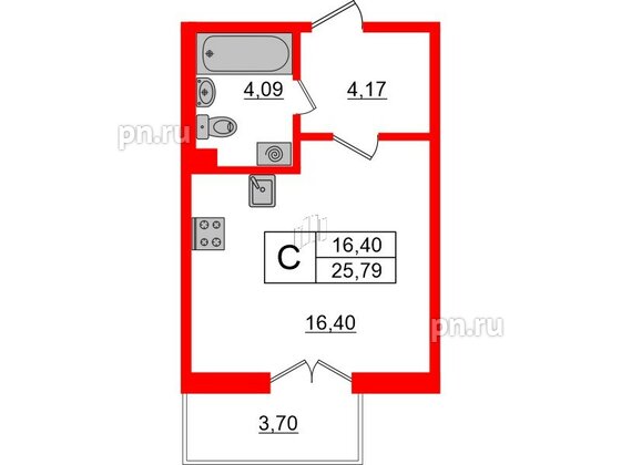 Квартира в ЖК ЛесArt, студия, 25.79 м², 6 этаж