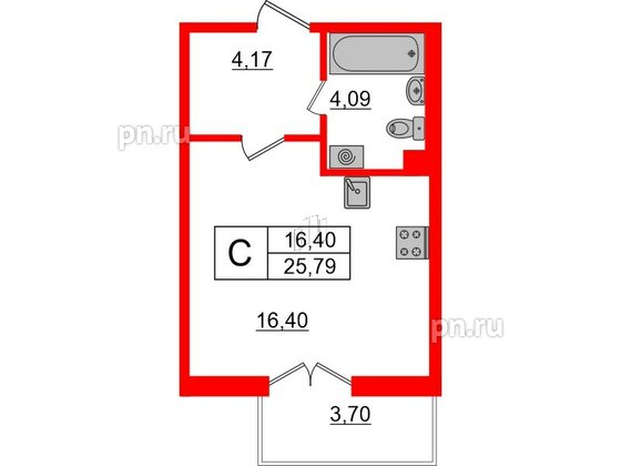 Квартира в ЖК ЛесArt, студия, 25.79 м², 5 этаж