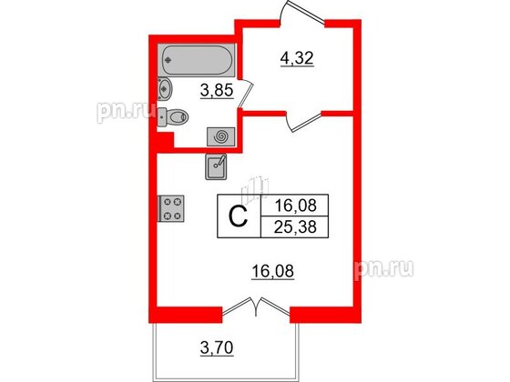 Квартира в ЖК ЛесArt, студия, 25.38 м², 4 этаж