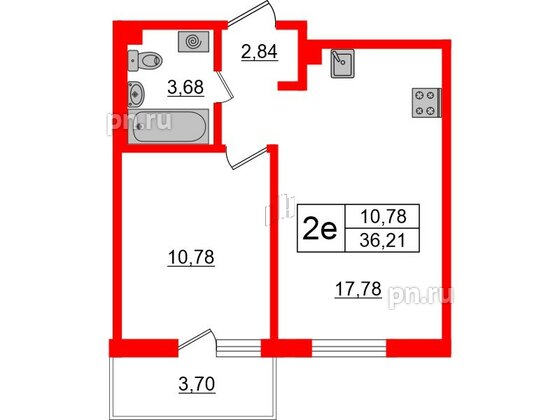 Квартира в ЖК ЛесArt, 1 комнатная, 36.21 м², 8 этаж