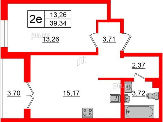 Квартира в ЖК ЛесArt, 1 комнатная, 39.34 м², 8 этаж