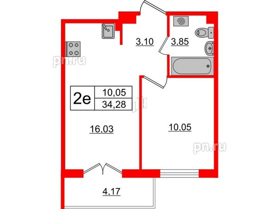 Квартира в ЖК ЛесArt, 1 комнатная, 34.28 м², 1 этаж