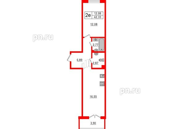 Квартира в ЖК ЛесArt, 1 комнатная, 42.33 м², 6 этаж