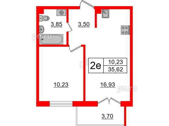 Квартира в ЖК ЛесArt, 1 комнатная, 35.62 м², 6 этаж