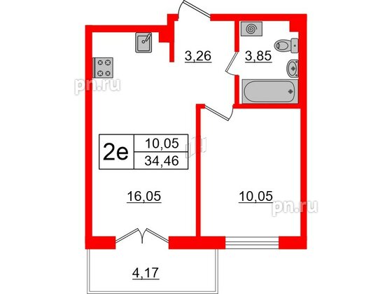 Квартира в ЖК ЛесArt, 1 комнатная, 34.46 м², 1 этаж