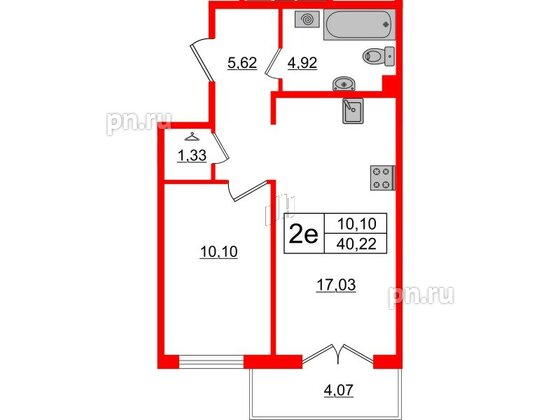 Квартира в ЖК ЛесArt, 1 комнатная, 40.22 м², 1 этаж