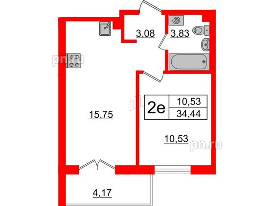 Квартира в ЖК ЛесArt, 1 комнатная, 34.44 м², 7 этаж